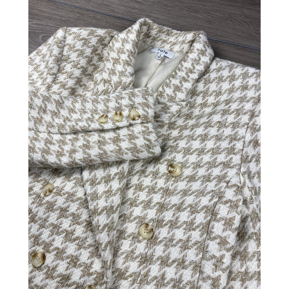 Fate Women's‎ Double Breasted Houndstooth Blazer Beige Size Large